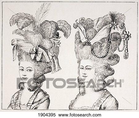 Stock Photography - 18Th Century French Girls Wearing Extravagant Hair Styles And Hats. From Xviii Siecle Institutions, Usages Et Costumes, Published Paris 1875.. Fotosearch