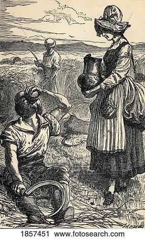 Stock Image - 19Th Century Field Workers Reaping Wheat Harvest. Fotosearch