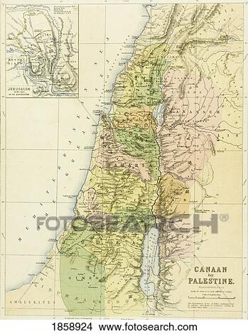 Picture - 19Th Century Map Of Canaan Or Palestine. Engraved And Printed In 1869 By W. &A. K. Johnston.. Fotosearch