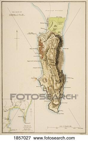 Stock Photo - 19Th Century Map Of The Rock Of Gibraltar. Fotosearch