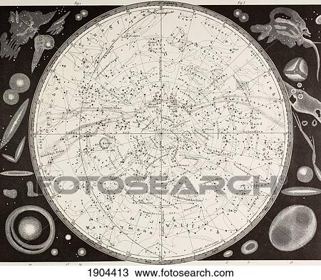 Stock Image - 19Th Century Map Of The Southern Heavens.. Fotosearch