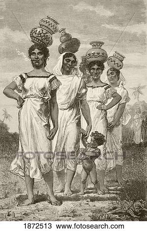 Stock Image - 19Th Century Paraguayan Country Girls. From A 19Th Century Illustration.. Fotosearch