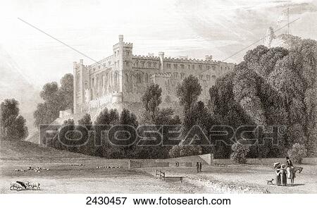 Stock Photo - 19th century view of Arundel Castle, Arundel, West Sussex, England. From Churton's Portrait and Lanscape Gallery, published 1836.. Fotosearch