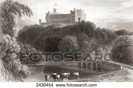 Picture - 19th century view of Belvoir Castle (pronounced Beaver) Leicestershire, England. From Churton's Portrait and Lanscape Gallery, published 1836.. Fotosearch