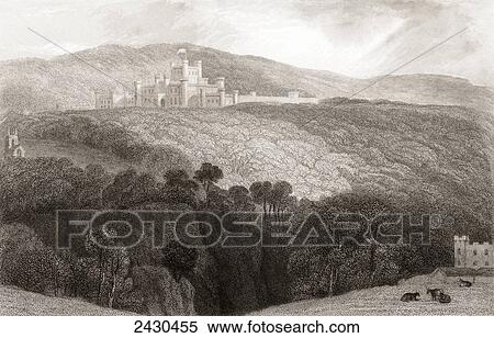 Stock Photography - 19th century view of Lowther Castle, in the historic county of Westmorland, which now forms part of the modern county of Cumbria, England. From Churton's Portrait and Lanscape Gallery, published 1836.. Fotosearch