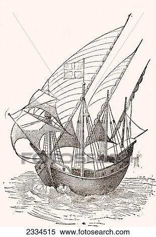 Stock Photography - A 15Th Century Caravel. From El Museo Popular Published Madrid, 1889. Fotosearch