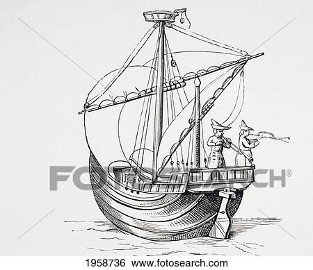 Stock Photograph - A 15Th Century Sailing Ship. From Military And Religious Life In The Middle Ages By Paul Lacroix Published London Circa 1880.. Fotosearch
