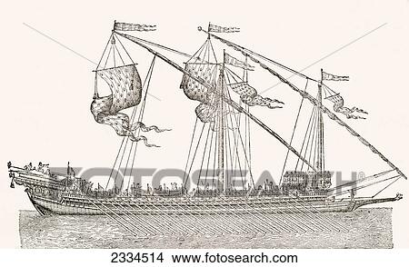 A 16Th Century Galley Ship. From El Museo Popular Published Madrid, 1889 View Large Photo Image Picture - A 16Th Century Galley Ship. From El Museo Popular Published Madrid, 1889. Fotosearch