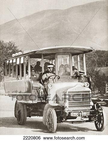 Stock Photograph - A 1913 Southdown Motor Service Daimler Charabanc. From The Story Of 25 Eventful Years In Pictures, Published 1935.. Fotosearch