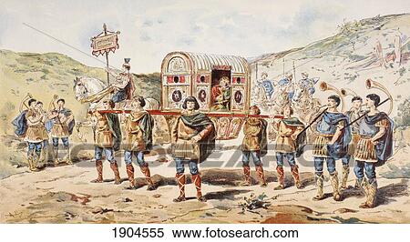 A 9Th Century Noblewoman Carried In A Litter By Four Men. Mounted Escort And Horn Players. After A Watercolour By A. Heins. From Cortege Historique Des Moyens De Transport. Published Brussels, 1886. View Large Photo Image Stock Photography - A 9Th Century Noblewoman Carried In A Litter By Four Men. Mounted Escort And Horn Players. After A Watercolour By A. Heins. From Cortege Historique Des Moyens De Transport. Published Brussels, 1886.. Fotosearch