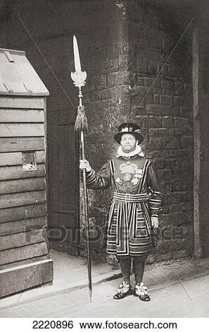Stock Photograph - A Beefeater, Guardian Of The Tower Of London, England, In The Late 19Th Century. From London, Historic And Social, Published 1902.. Fotosearch