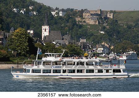 Stock Photo - A boat on the River Rhine; St Goar, Rhineland-Palatinate, Germany. Fotosearch
