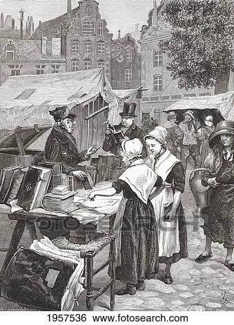 A Bookstall In Amsterdam, The Netherlands In The 19Th Century. From Pictures From Holland By Richard Lovett, Published 1887. View Large Photo Image Stock Photograph - A Bookstall In Amsterdam, The Netherlands In The 19Th Century. From Pictures From Holland By Richard Lovett, Published 1887.. Fotosearch