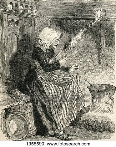 A Breton Peasant Woman Spinning Wool In The 19Th Century. From French Pictures By The Rev. Samuel G. Green, Published 1878. View Large Photo Image Stock Image - A Breton Peasant Woman Spinning Wool In The 19Th Century. From French Pictures By The Rev. Samuel G. Green, Published 1878.. Fotosearch
