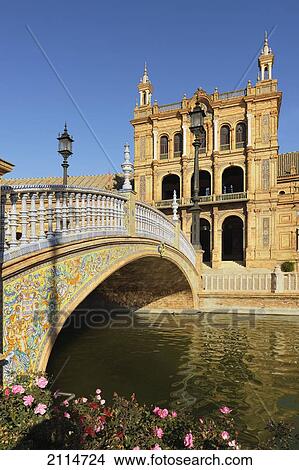 A Bridge Over A Waterway At The Plaza De Espana; Seville Andalusia Spain View Large Photo Image Picture - A Bridge Over A Waterway At The Plaza De Espana; Seville Andalusia Spain. Fotosearch