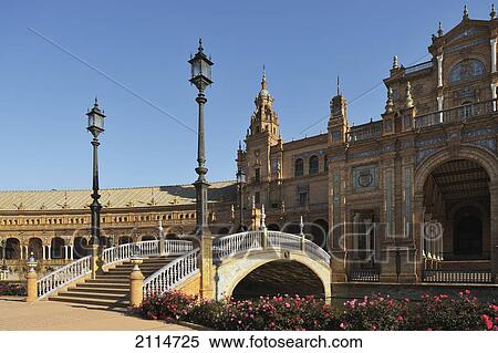 A Bridge Over A Waterway At The Plaza De Espana; Seville Andalusia Spain View Large Photo Image Stock Photography - A Bridge Over A Waterway At The Plaza De Espana; Seville Andalusia Spain. Fotosearch