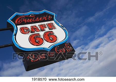 Stock Image - A Cafe Sign On Main Street In Williams On Route 66, Arizona, Usa. Fotosearch