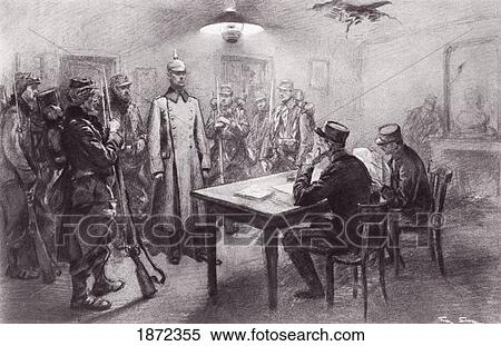 Stock Photography - A Captured German Officer Being Examined By Members Of French General Staff During World War I. From The Illustrated War News 1915.. Fotosearch