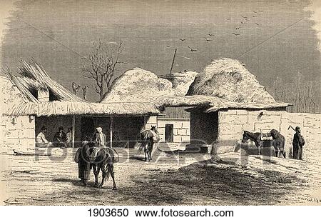 Stock Image - A Caravanserai In Tashkent, Uzbekistan In The 19Th Century. From El Mundo En La Mano Published 1878.. Fotosearch