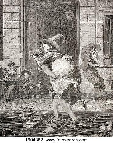 A Carrier Ferrying A Woman Across The Street On A Rainy Day In 18Th Century Paris. From Xviii Siecle Institutions, Usages Et Costumes, Published Paris 1875. View Large Photo Image Stock Image - A Carrier Ferrying A Woman Across The Street On A Rainy Day In 18Th Century Paris. From Xviii Siecle Institutions, Usages Et Costumes, Published Paris 1875.. Fotosearch