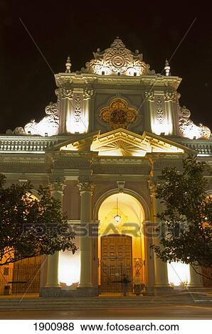 Stock Photo - A Cathedral Illuminated At Night; Salta, Argentina. Fotosearch