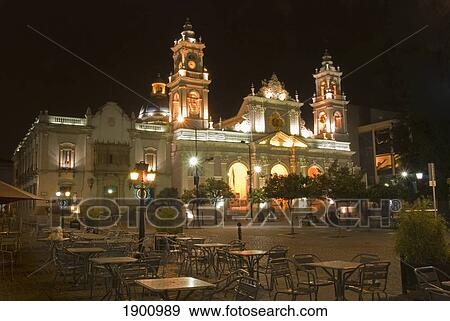 A Cathedral Illuminated At Night; Salta, Argentina View Large Photo Image Stock Photo - A Cathedral Illuminated At Night; Salta, Argentina. Fotosearch