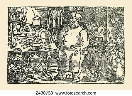 Stock Photo - A chef from the Tudor period in England. From a contemporary print.. Fotosearch