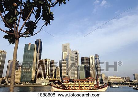 A Chinese Junk In Front Of The Skyline Of Singapore View Large Photo Image Stock Photography - A Chinese Junk In Front Of The Skyline Of Singapore. Fotosearch