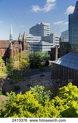 Stock Photograph - A church and office buildings, Croydon; London, England. Fotosearch