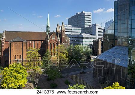 Stock Photography - A church and office buildings, Croydon; London, England. Fotosearch