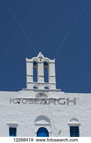 Stock Photo - A church with bell tower; Pano Petali, Sifnos, Cyclades, Greek Islands, Greece. Fotosearch