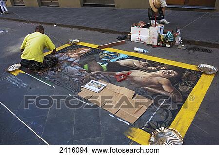A classic piece of art reproduced as street Chalk art; Florence, Italy View Large Photo Image Picture - A classic piece of art reproduced as street Chalk art; Florence, Italy. Fotosearch