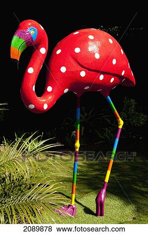 Stock Photo - A Colourful Hand Painted Flamingo; Bahia Sur, San Fernando, Andalusia, Spain. Fotosearch