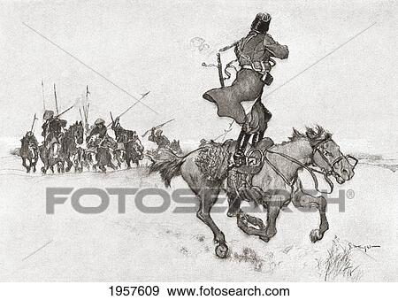 Stock Photo - A Cossack Firing From Horseback On His Pursuers. From The Century Illustrated Monthly Magazine, May To October 1904.. Fotosearch