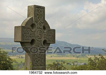 A Cross Tombstone With The Landscape In The Background; Stirling Scotland View Large Photo Image Stock Image - A Cross Tombstone With The Landscape In The Background; Stirling Scotland. Fotosearch