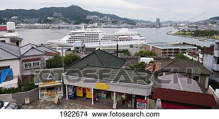 Picture - A Cruise Ship In The Port In Glover Garden; Nagasaki, Japan. Fotosearch