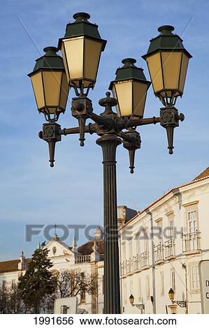 Stock Photograph - A Decorative Street Light; Faro Algarve Portugal. Fotosearch