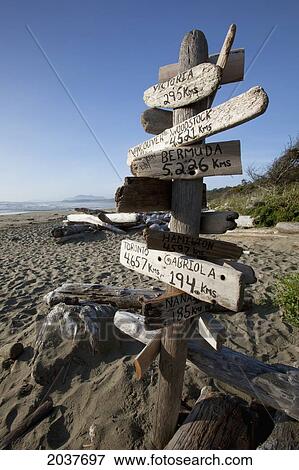 A Destination Distance Sign On Wickaninnish Beach In Pacific Rim National Park Near Tofino; British Columbia Canada View Large Photo Image Stock Photo - A Destination Distance Sign On Wickaninnish Beach In Pacific Rim National Park Near Tofino; British Columbia Canada. Fotosearch