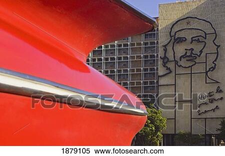 A Detail Of A Classic 50's American Car In Front Of The Imposing Image Of Che Guevara On The Facade Of The Ministry Of The Interior Building In The Plaza De La Revolucion. View Large Photo Image Stock Photography - A Detail Of A Classic 50's American Car In Front Of The Imposing Image Of Che Guevara On The Facade Of The Ministry Of The Interior Building In The Plaza De La Revolucion.. Fotosearch