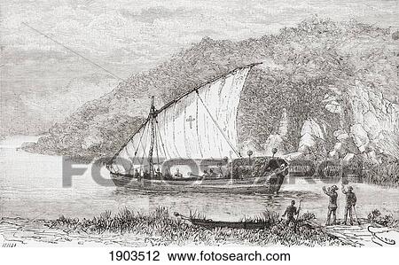 Stock Image - A Dhow On The Congo River In The 19Th Century. From The Book Africa Pintoresca Published 1888.. Fotosearch