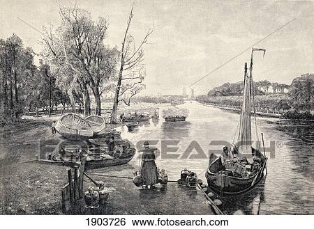 Stock Photograph - A Dutch Canal, From A 19Th Century Print. From Die Gartenlaube, Published 1905.. Fotosearch