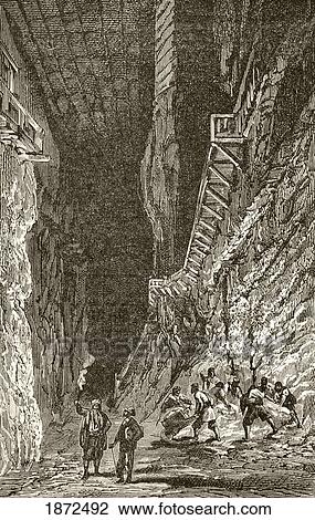 Stock Image - A European Salt Mine In The Nineteenth Century. From The Book Chips From The Earth's Crust Published 1894.. Fotosearch