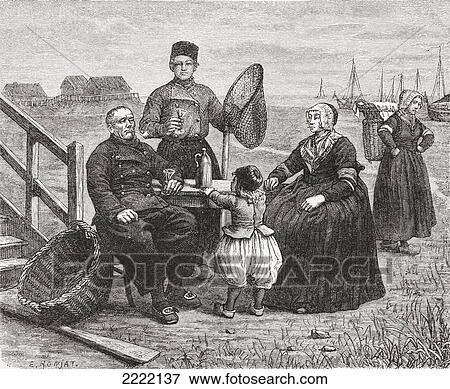 A Family From Urk, Flevoland, The Netherlands In The 19Th Century, When Urk Was Still An Island. From Pictures From Holland By Richard Lovett, Published 1887. View Large Photo Image Stock Photo - A Family From Urk, Flevoland, The Netherlands In The 19Th Century, When Urk Was Still An Island. From Pictures From Holland By Richard Lovett, Published 1887.. Fotosearch