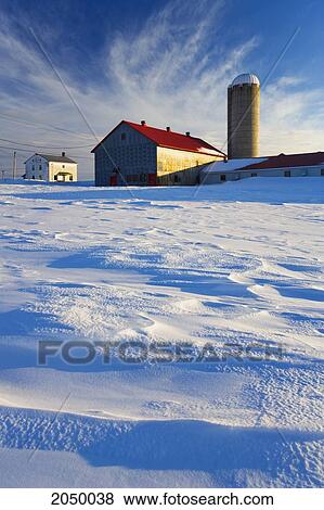 A Farm In Winter At Sunset, Bas-Saint-Laurent Region, Saint-Arsene, Quebec View Large Photo Image Stock Photo - A Farm In Winter At Sunset, Bas-Saint-Laurent Region, Saint-Arsene, Quebec. Fotosearch