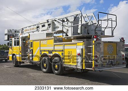 Stock Image - A fire department truck; Honolulu, Oahu, Hawaii, United States of America. Fotosearch
