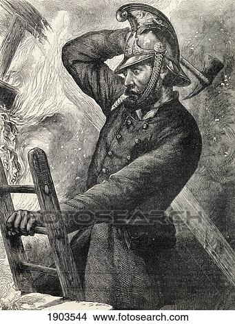 Picture - A Fireman In The Late 19Th Century. From The Book Our Own Magazine Published 1885.. Fotosearch