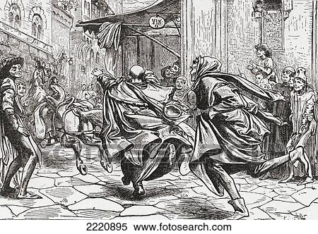Stock Photography - A Florentine Joke. A Comic 19Th Century Drawing By Lord Frederic Leighton, Used To Illustrate The George Elliot Novel Romola. From The Strand Magazine Published 1897.. Fotosearch