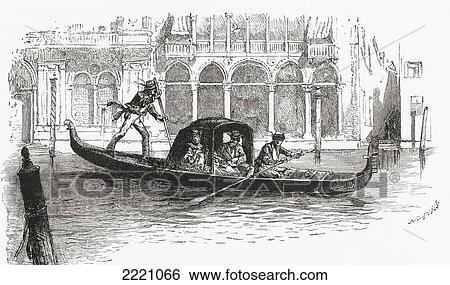 Stock Photograph - A Gondola Transporting Passengers On The Grand Canal, Venice, Italy In The Late 19Th Century. From Italian Pictures Published 1895.. Fotosearch