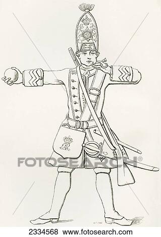 Stock Photo - A Grenadier Of H. M. 1St Regiment Of Foot Guards, 1745. From The British Army: It's Origins, Progress And Equipment, Published 1868.. Fotosearch