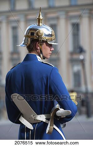 Stock Photography - A Guard On Duty Outside Stockholm Palace; Stockholm Sweden. Fotosearch
